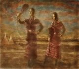 Dance in Reverence by Frantisek Strouhal: two dancers in fringed regalia, tipis on the plain behind, the whole oil print
