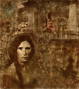 Release from Sorrow by Frantisek Strouhal: a woman's face above sepia columns and a figure with a raised arm, the whole oil print