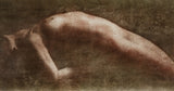 Contour 2 by Frantisek Strouhal: a reclining nude body arched in profile, warm sepia and brown, the whole oil print
