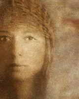 A close view of the middle of the same print, where the separate marks of the inks and the weave of the canvas can be seen.