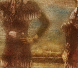 A close view of the middle of the same print, where the separate marks of the inks and the weave of the canvas can be seen.