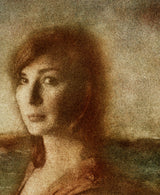 A close view of the upper right of the same print, where the separate marks of the inks and the weave of the canvas can be seen.
