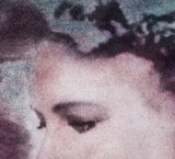 A close view of the upper right of the same print, where the separate marks of the inks and the weave of the canvas can be seen.