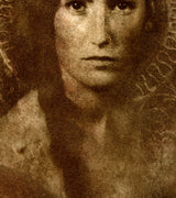 A close view of the lower left of the same print, where the separate marks of the inks and the weave of the canvas can be seen.