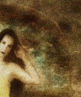 A close view of the upper right of the same print, where the separate marks of the inks and the weave of the canvas can be seen.