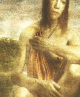 A close view of the middle of the same print, where the separate marks of the inks and the weave of the canvas can be seen.