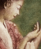 A close view of the middle of the same print, where the separate marks of the inks and the weave of the canvas can be seen.