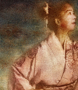 A close view of the upper left of the same print, where the separate marks of the inks and the weave of the canvas can be seen.