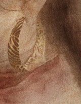 A close view of the lower right of the same print, where the separate marks of the inks and the weave of the canvas can be seen.