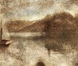 A close view of the middle of the same print, where the separate marks of the inks and the weave of the canvas can be seen.