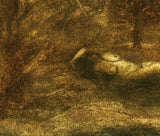 A close view of the lower left of the same print, where the separate marks of the inks and the weave of the canvas can be seen.
