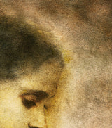A close view of the upper right of the same print, where the separate marks of the inks and the weave of the canvas can be seen.