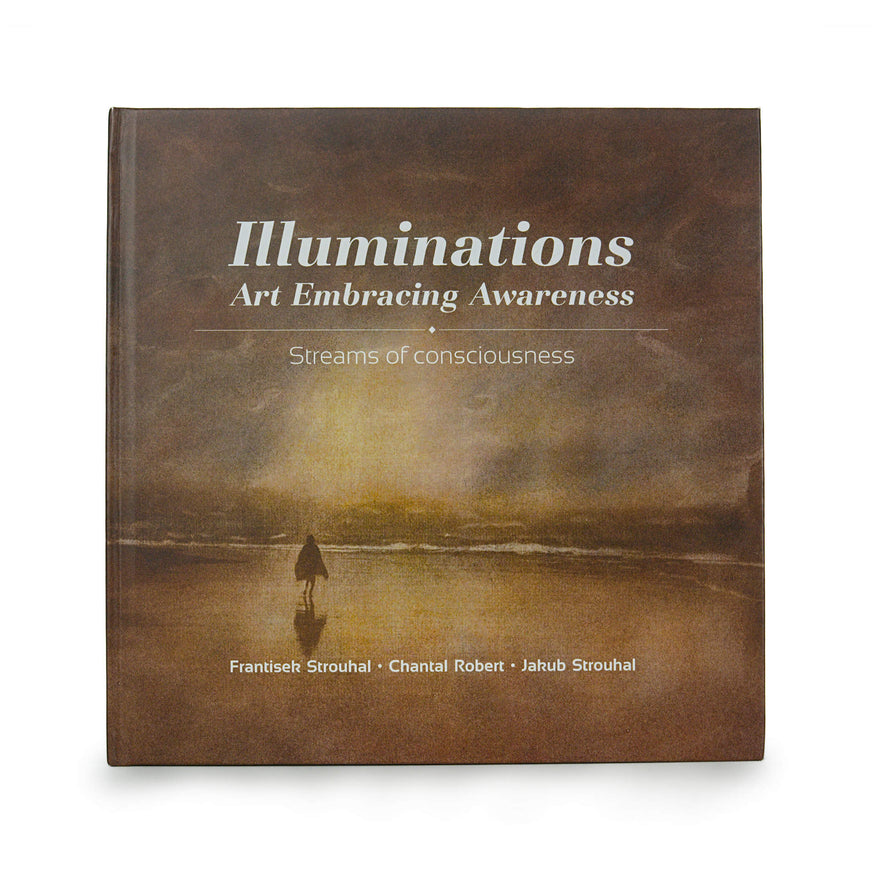 Illuminations: Art Embracing Awareness ~ Streams of Consciousness: hooded figure on a brown shore at dusk, book cover