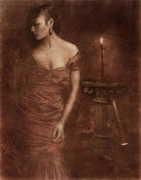 Musing by the Candle Light, oil print by Frantisek Strouhal